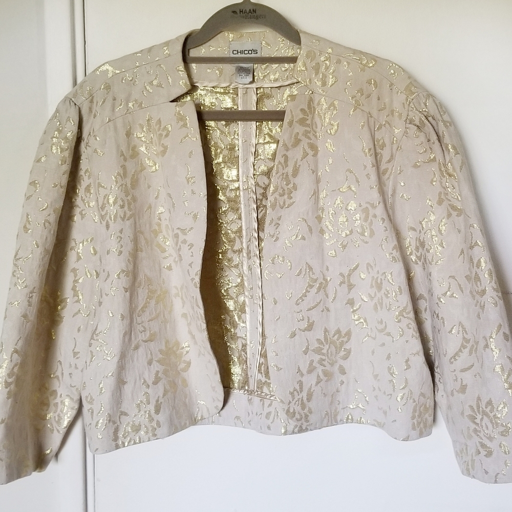 Chico's Beige Gold Embroidered Bolero 2
